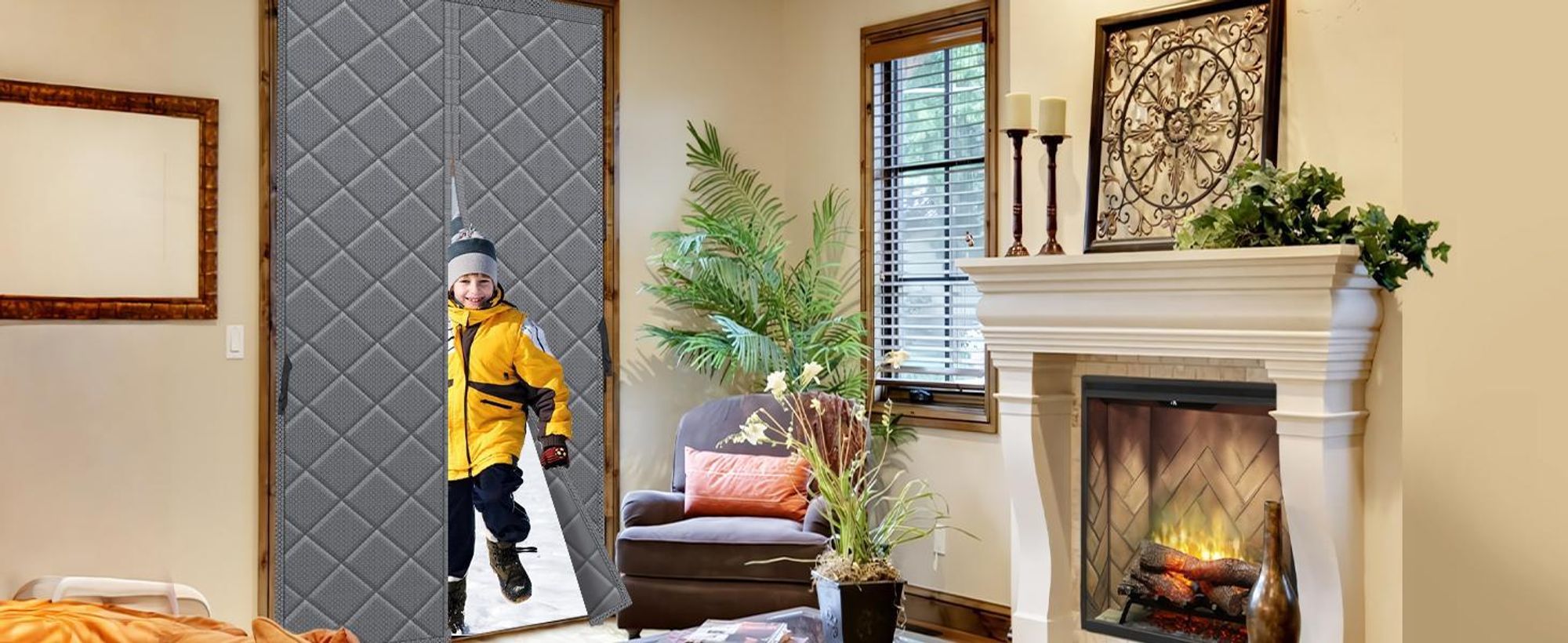 Türvorhang Kälteschutz Winter, Thermovorhang Magnetisch Wärmeschutz & Winddicht – Isolier Vorhang für Wohnzimmer & Balkon, selbstklebend 90x220 cm