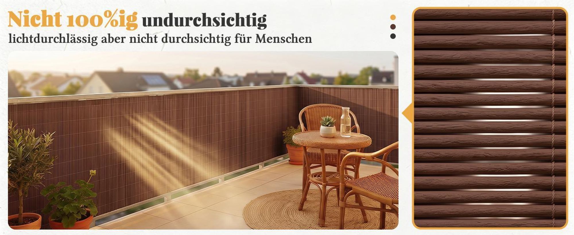 Sekey Balkon Sichtschutz Natürliche Optik Sichtschutzmatte Sichtschutzzaun 90x600cm, Braun