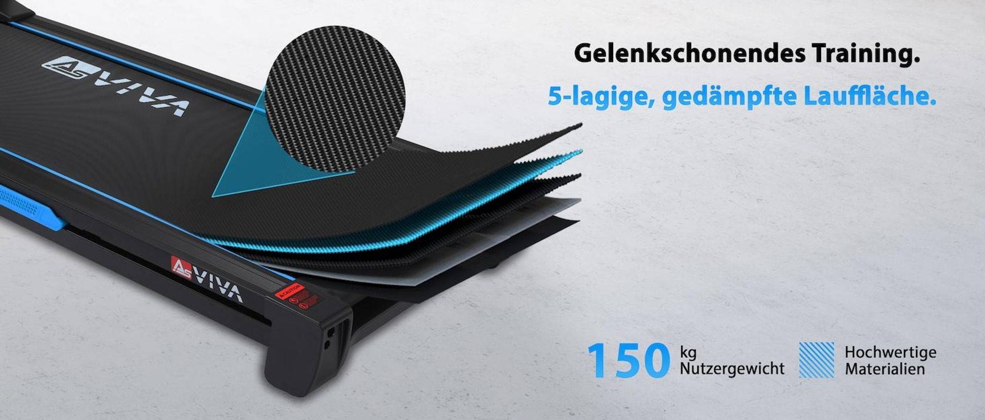 Laufband klappbar AsVIVA T16 Heimtrainer mit Bluetooth bis 18 km/h 18% Steigung bis 150kg für Zuhause