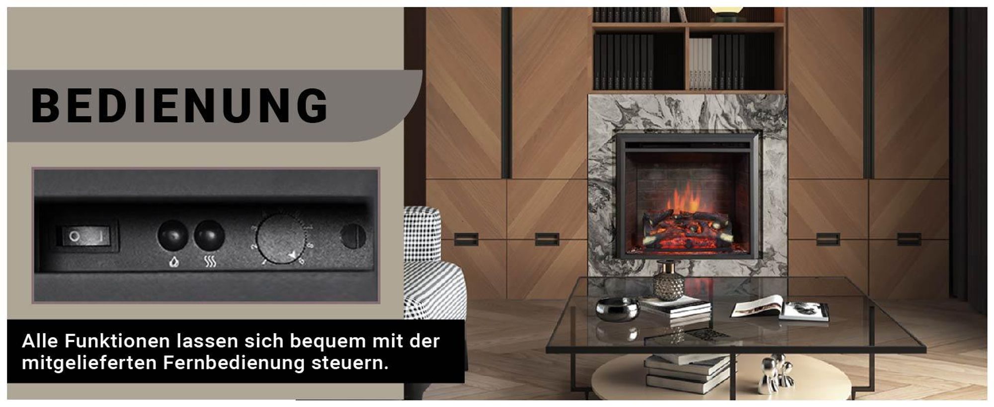 BALDERIA Elektrokamin Calida 26" - Einbaukamin - Schwarz