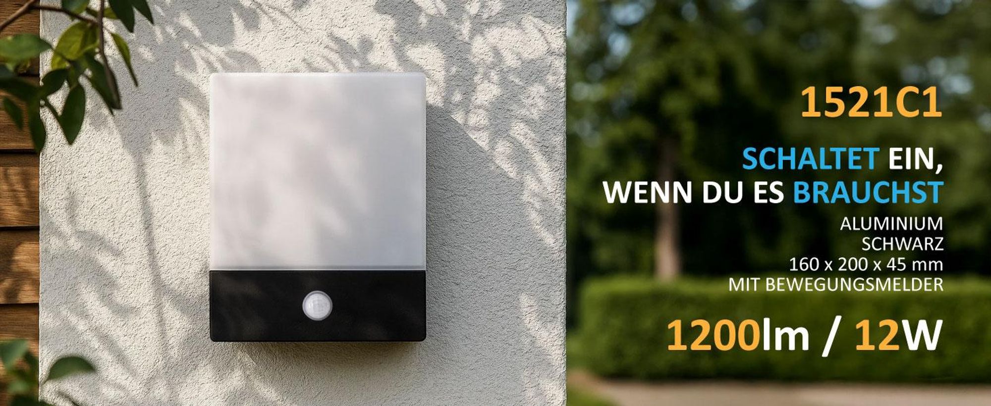 LED Außenwandleuchte mit Sensor 1521C1 12W 3000K IP54 schwarz, warmweiß 1200lm