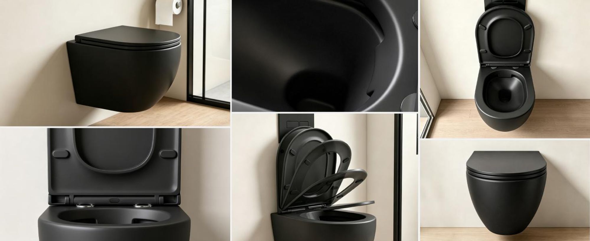 Mai & Mai Hänge WC schwarz matt mit Softclose Sitz | Wand WC aus keramik spülrandloses WC BTH: 36x50x36cm Aachen179