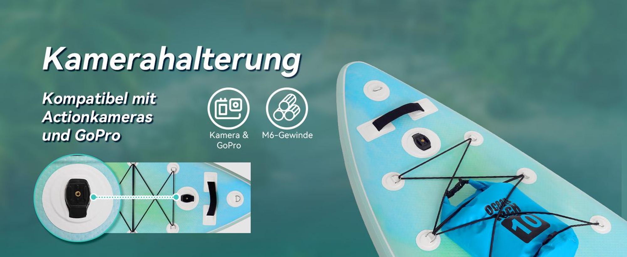 Puluomis SUP Board mit Sitz 335cm, Stand Up Paddle Boards Set, Paddling Paddelboard Surfbrett Aufblasbar, Pumpe Tragetasche, MB. bis 150Kg Mintgrün