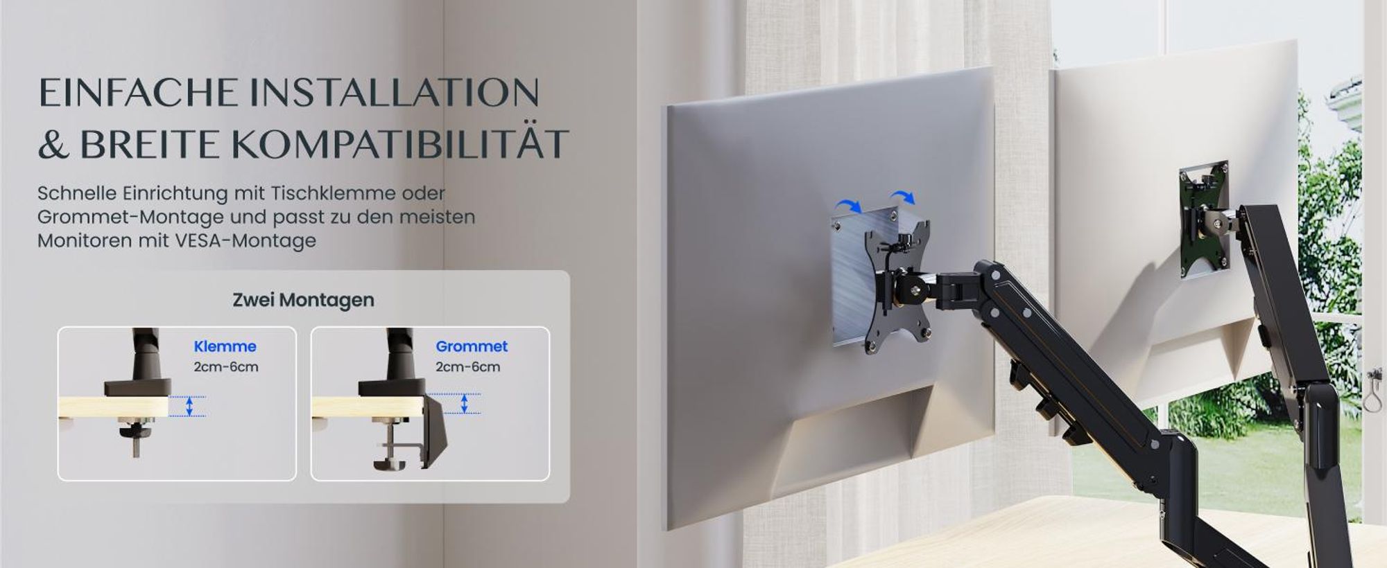 FLEXISPOT MA1 Dual Monitorhalterung 17–32 Zoll, Gasdruckfeder Monitorarm für 2 Monitore, unabhängig höhenverstellbar, VESA 75x75/100x100