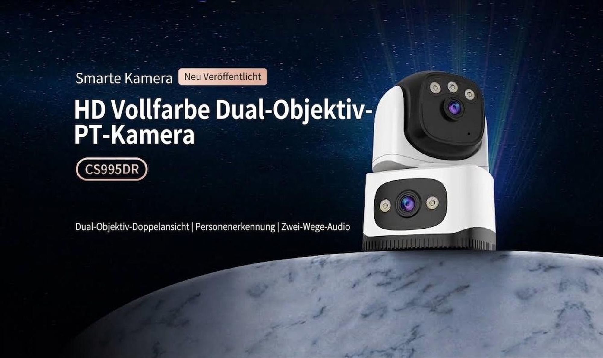 [2er Set] Dual-Linse Überwachungskamera Innen 1080P – PTZ WLAN Kameras Sparset mit Doppelbild, Farbnachtsicht, KI & 2-Wege-Audio