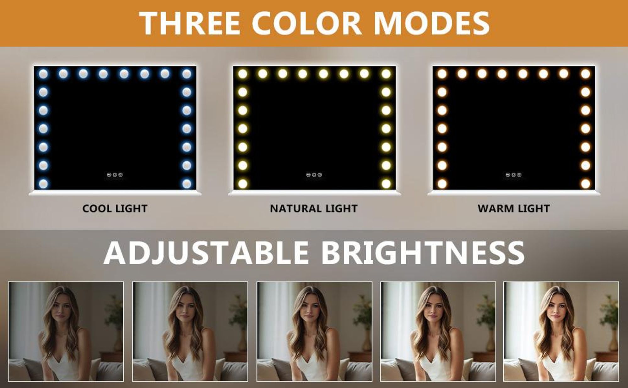VANITII Hollywood Schminkspiegel 100cm x 80cm mit Beleuchtung 20 Dimmer Leuchten 3 Lichtmodus Kosmetikspiegel für Badzimmer Schminktisch Weiß