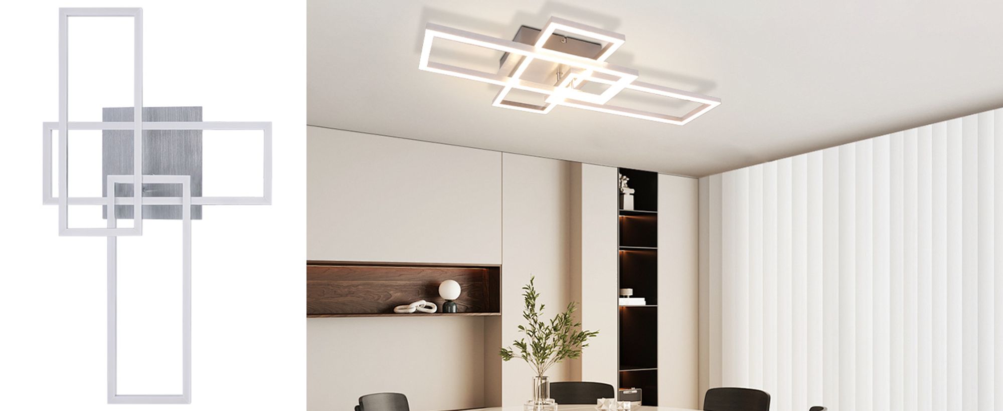 ZMH LED Deckenleuchte Wohnzimmer Deckenlampe 72CM Wohnzimmerlampe Dimmbar mit Fernbedienung 48W Silber Schlafzimmer Deckenbeleuchtung Modern Rechteckig Design für Arbeitszimmer Hotel