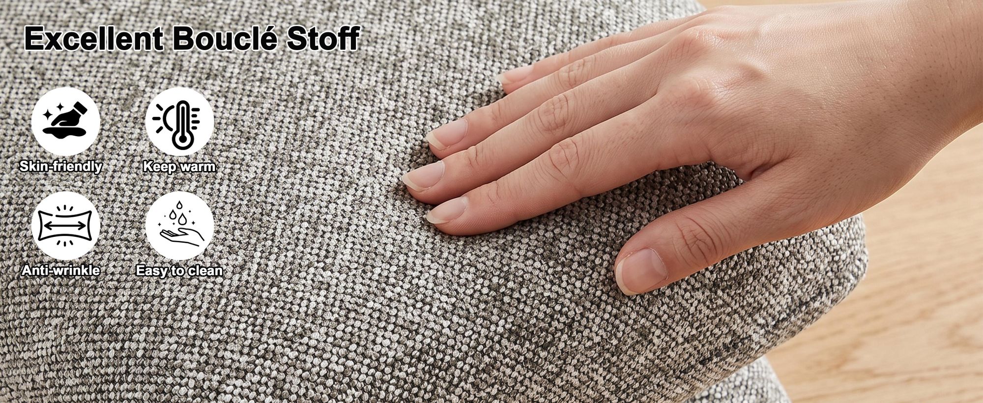 Dohome, sedacia podložka z boucle, otočná o 360°, moderný taburet, podnožka do obývačky, spálne alebo chodby, sivá farba
