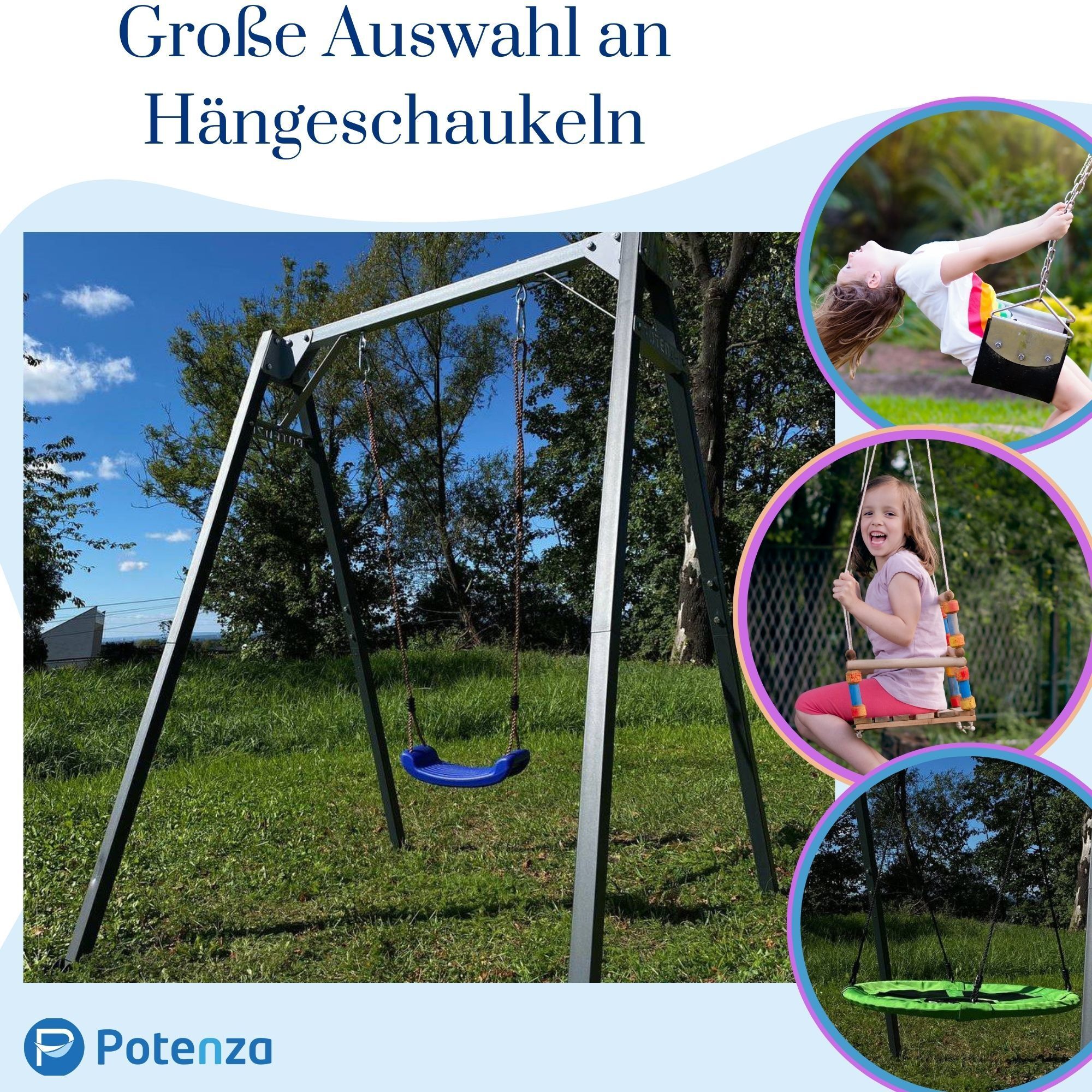 Potenza Kinderschaukel mit Nestschaukel und Schaukel-Sitz Verzinktes Schaukelgestell Doppelschaukel für Kinder und Hängematte Garten 250x207 cm I Rot