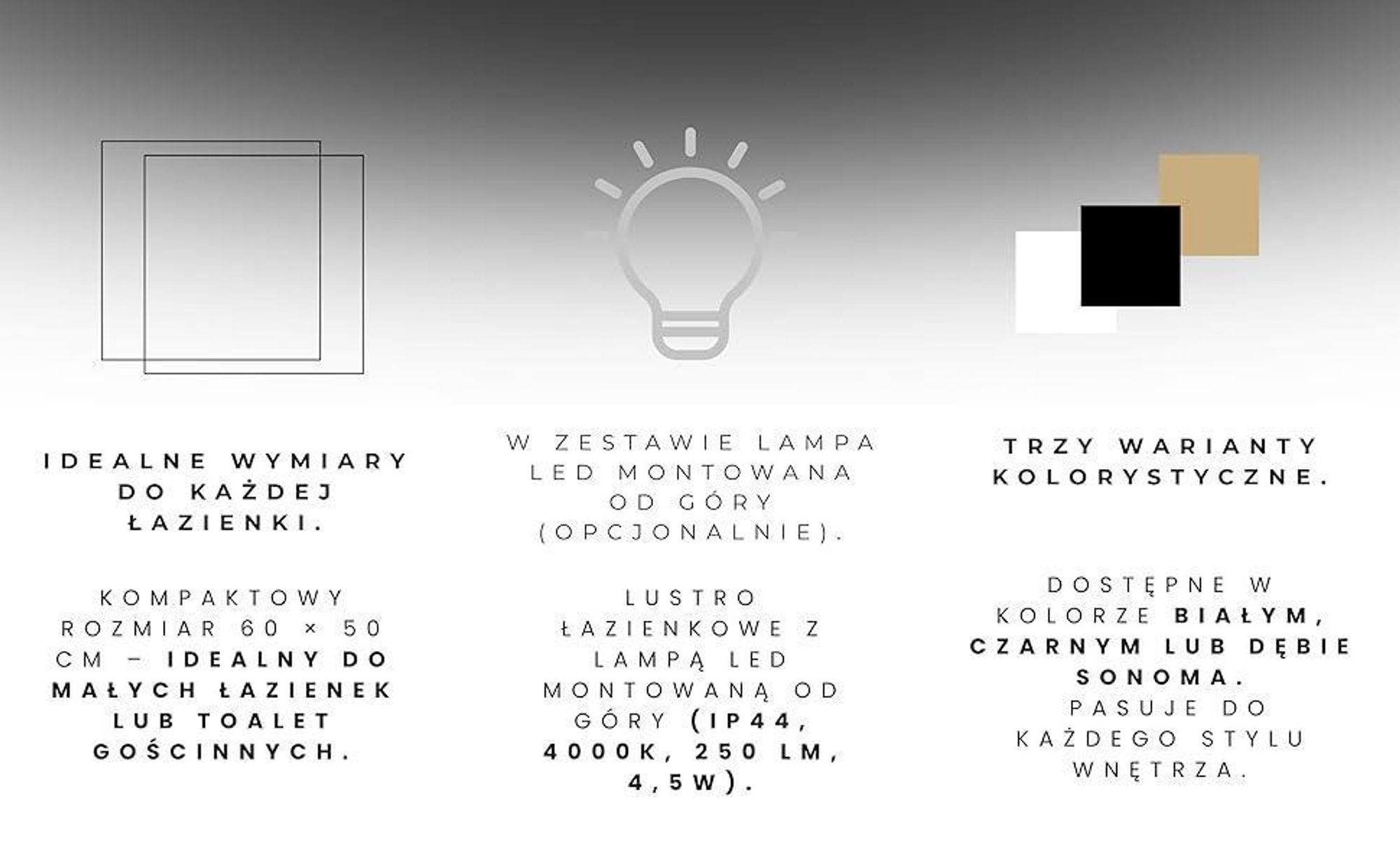 Lustro Łazienkowe Sonoma z Oświetleniem LED 4000K i Półką 50x60x10 cm (wys. x szer. x gł.) Podświetlone Lustro Ścienne Wiszące, Wodoszczelność IP44