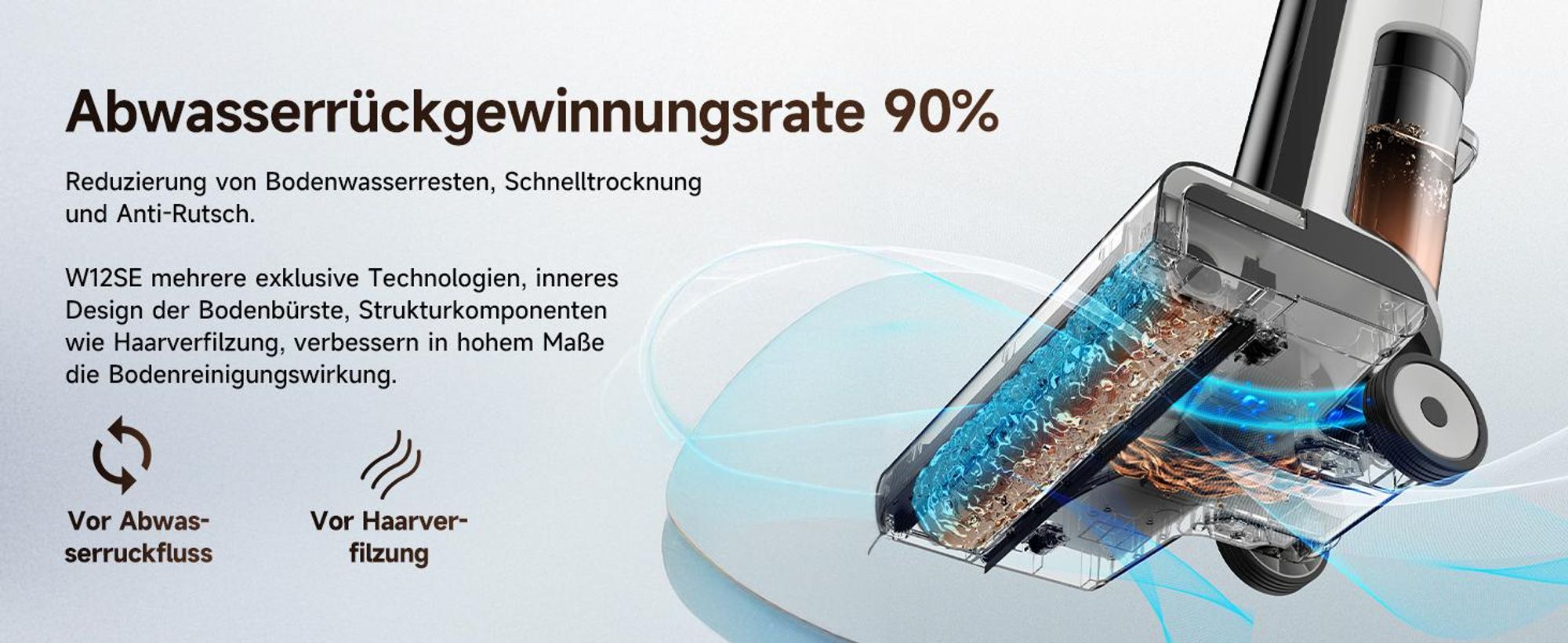 Redkey W12 SE,Nass Trockensauger 2 in 1,45 Minuten,600ml Wassertank,Automatische Reinigungsfunktion,Elektrolytische Desinfektion, Haarentwirrung
