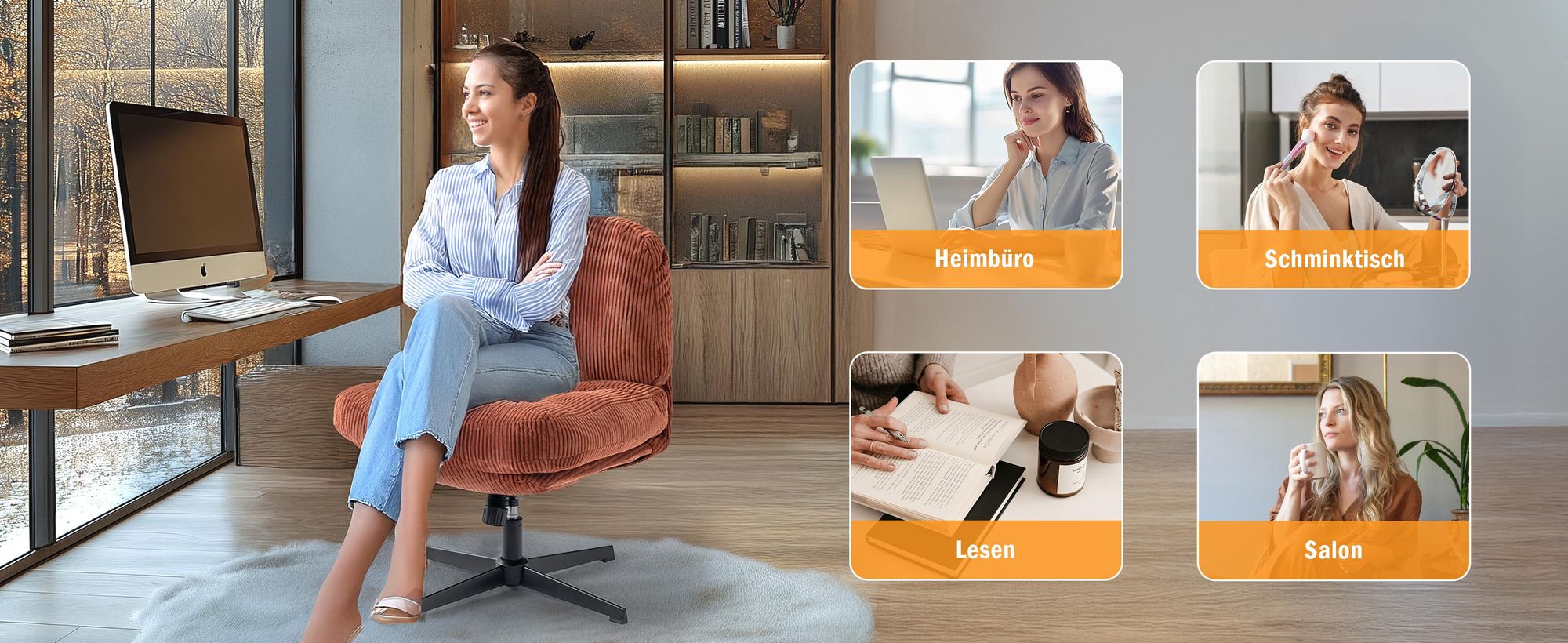 Meubles Cosy Drehbarer und verstellbarer Loungesessel aus ziegelrotem Cord - ALINTONEX