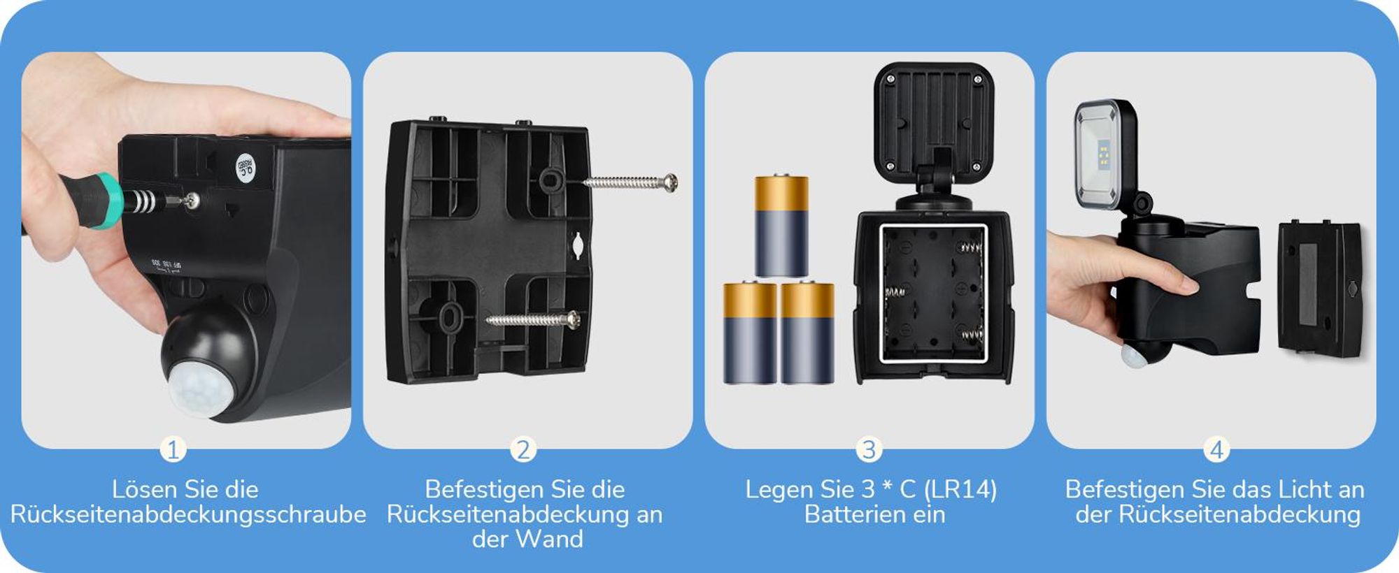 EDISHINE LED Strahler mit Bewegungsmelder, wetterfeste Außenstrahler mit Batterie, Außenlampe