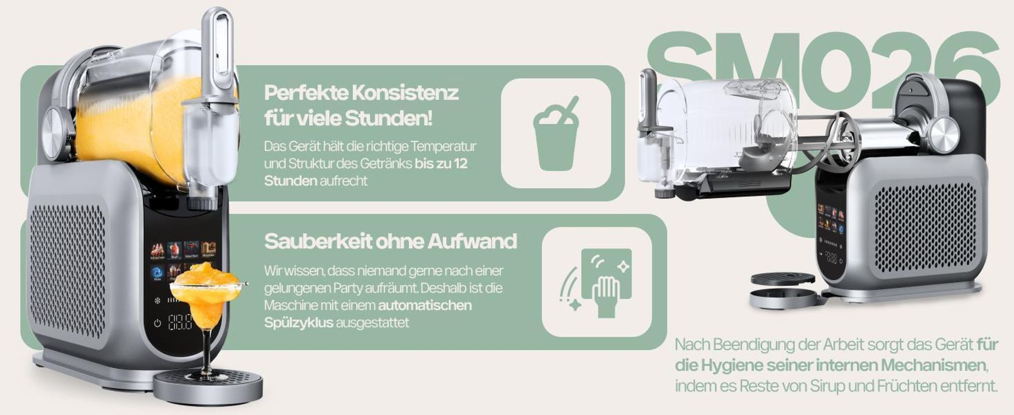 4Swiss SM026 SlushieMaster Eismaschine & Slush-Maker – 7in1 Profi-Gerät für Slushies, Frozen Cocktails, Softeis & Frappé, 1,8L Kapazität, Selbstreinig