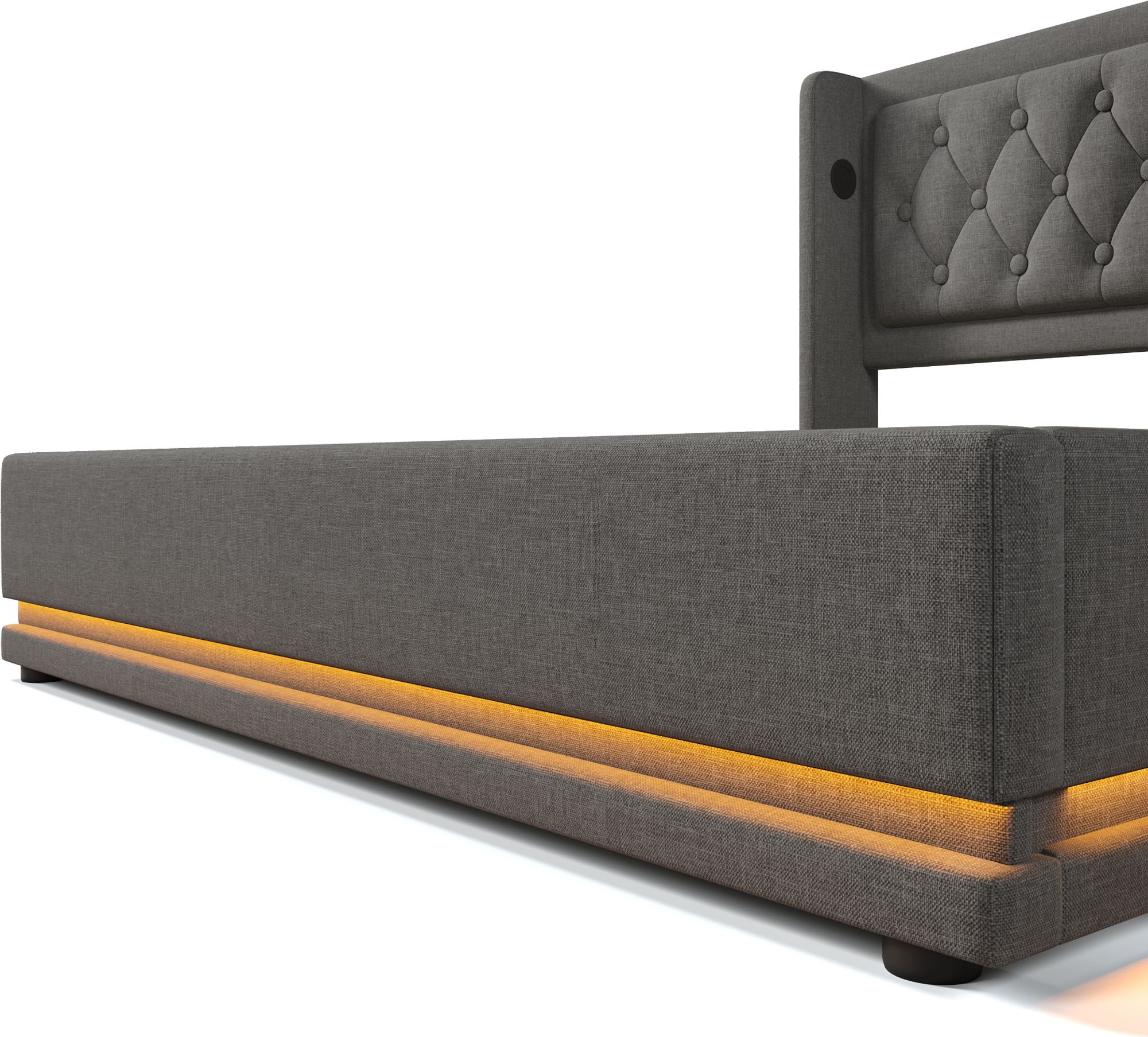 Flieks Polsterbett 160x200cm mit USB & Typ-C, Doppelbett Jugendbett mit LED, Hydraulisches Stauraumbett Boxspringbett mit Lattenrost, Baumwolle, Grau