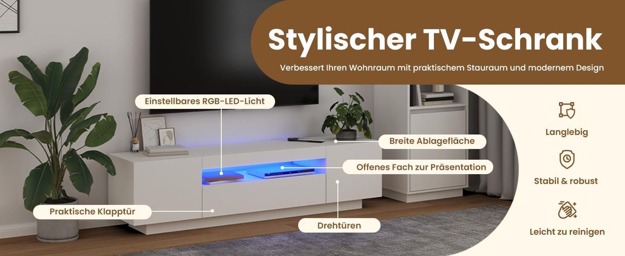 vidaXL TV-Schrank mit LED-Leuchten Weiß 160x35x40 cm