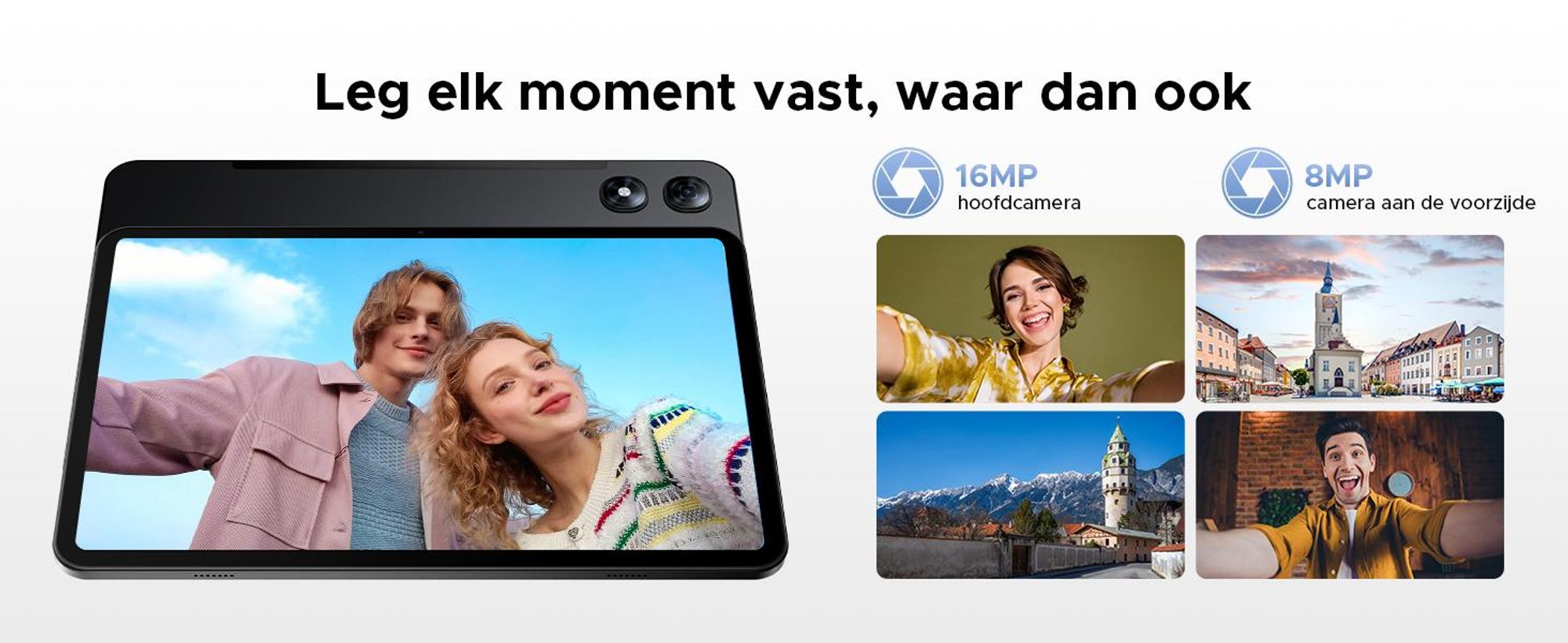 P13 Pro 4G LTE Tablet met dubbele SIM-kaart. Android 16, 13,4" scherm met 2.4K resolutie en 120Hz, 48GB (12+36) RAM + 256GB ROM (uitbreidbaar tot 2TB met TF-kaart), 12000mAh batterij, Widevine L1, Gemini AI – inclusief toetsenbord, muis en stylus