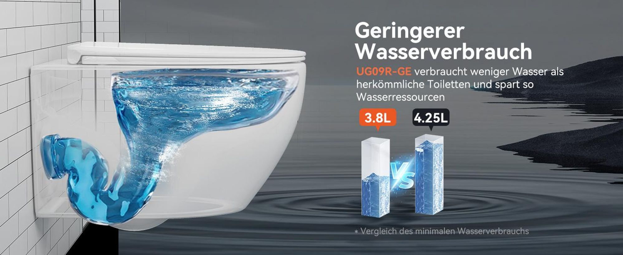 HOROW Wandtoilet met diepe spoeling, randloos - 360° Superspin spoeling met één gat, wandtoilet met afneembare softclose toiletbril