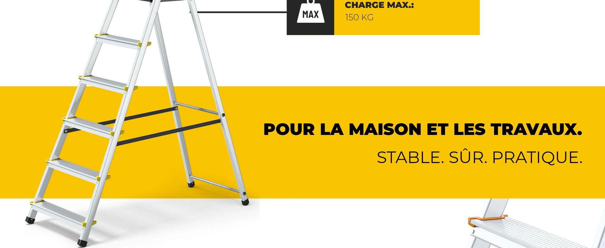 DRABEST | Échelle - Échelle polyvalente - Échelle en aluminium - PRO 6 marches - avec étagère - jusqu'à 150 kg