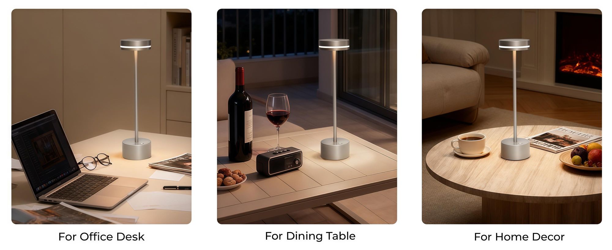 2er LED Tischlampe Kabellos,1800mAh Touch Dimmbare Tischleuchte, USB Wiederaufladbar,3 Farbtemperatur Nachttischlampen, Augenschutz-Nachtlicht, Silber