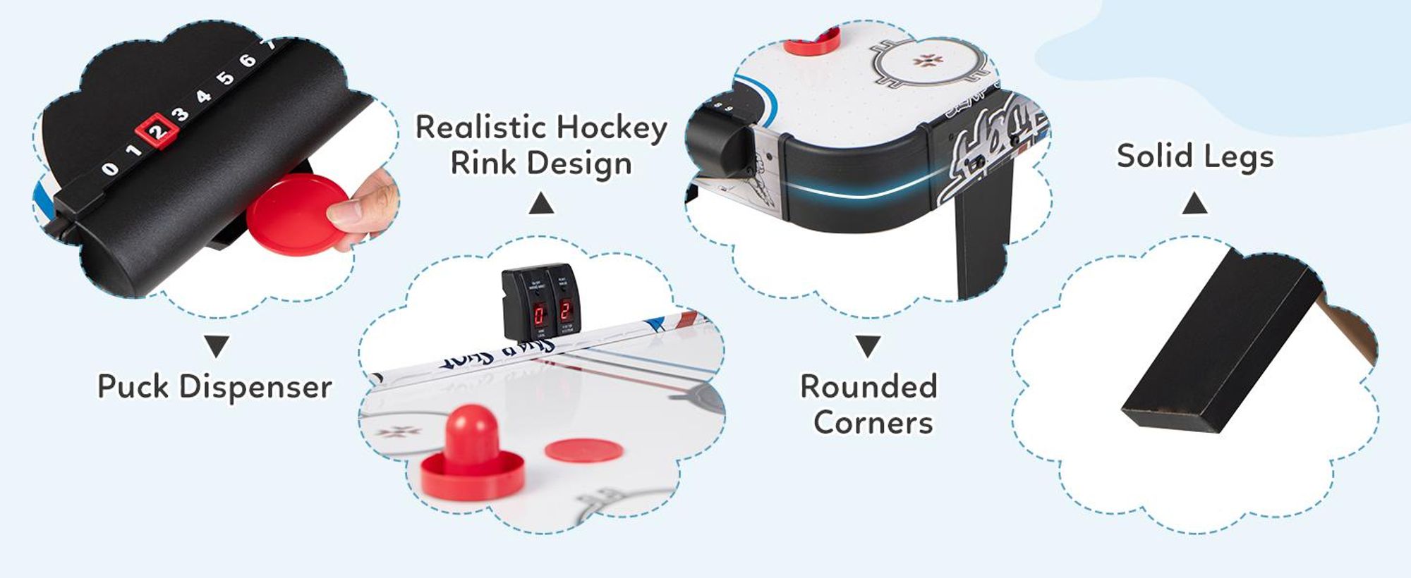 COSTWAY Airhockey Tisch, Airhockeytisch mit LED-Punktezähler, 2 Pucks, 2 Griffe & 2 Ziele, Lufthockey, Eishockey, Tischhockey, 106,5 x 53,5 x 30,5 cm