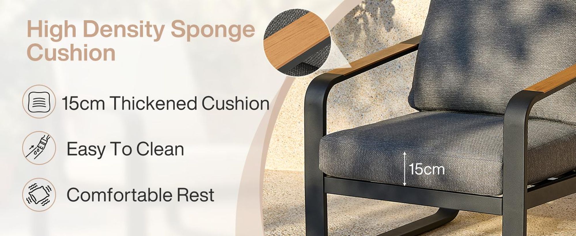 Tribesigns Gartensofa für den Außenbereich mit Kissen, Balkonstühle schwarzem Aluminiumgestell, Gartenstühle Gartensessel mit Armlehnen aus Holz
