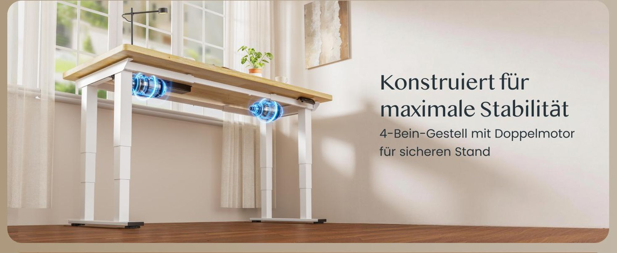FLEXISPOT E6Q Elektrisch Höhenverstellbarer Schreibtisch, 4-Bein Schreibtischgestell, 250KG Traglast, Doppelmotor, USB-Anschluss & Sitzerinnerung Weiß