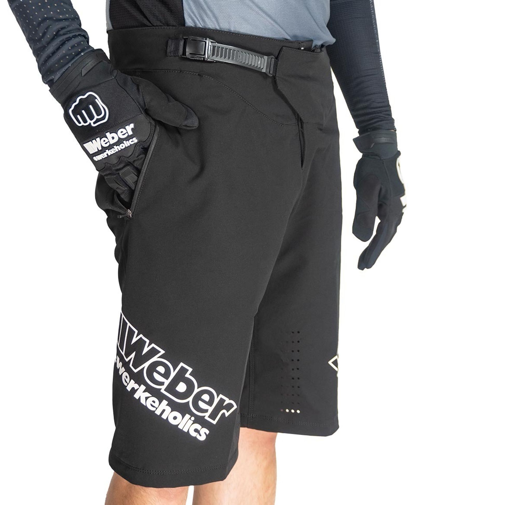 Weber #Werkeholics MTB Shorts 32 schwarz mit Taschen und Belüftungszonen mit Ratschenverschluss Stretch Fahrradhose kurz