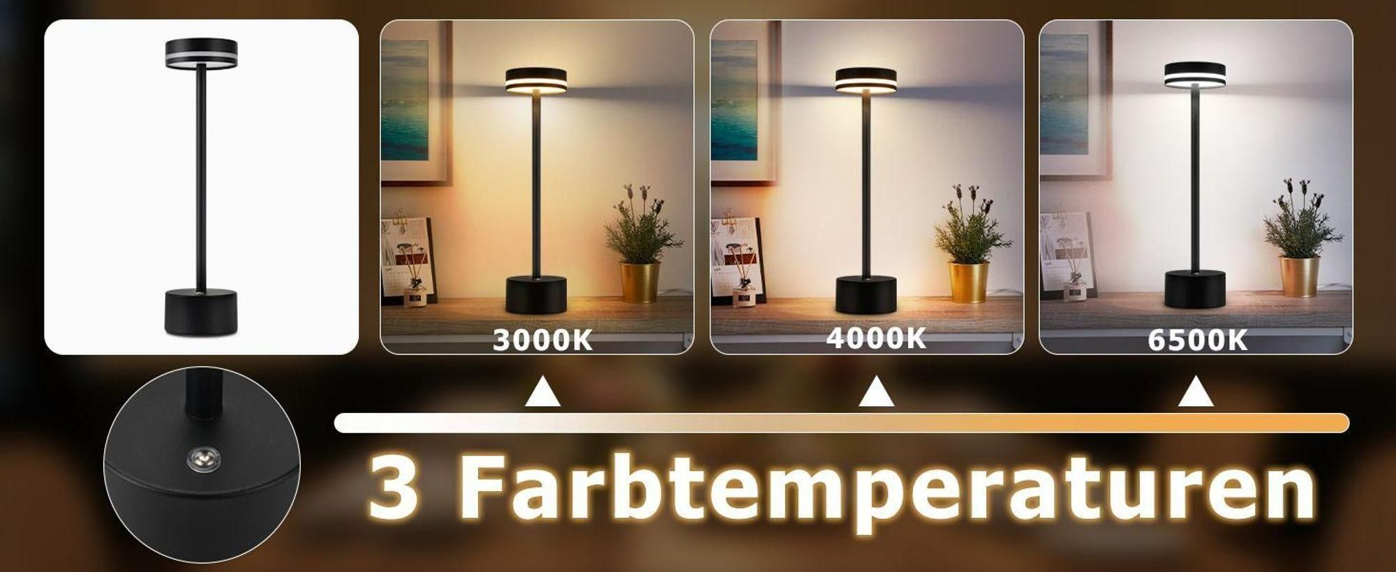 2 Stk Tischlampe,Led Tischleuchte Metall,Kabellos Dimmbar Tischleuchte,Touch Steuerung Augenschutz Leselampe,USB Wiederaufladbare,Schwarz