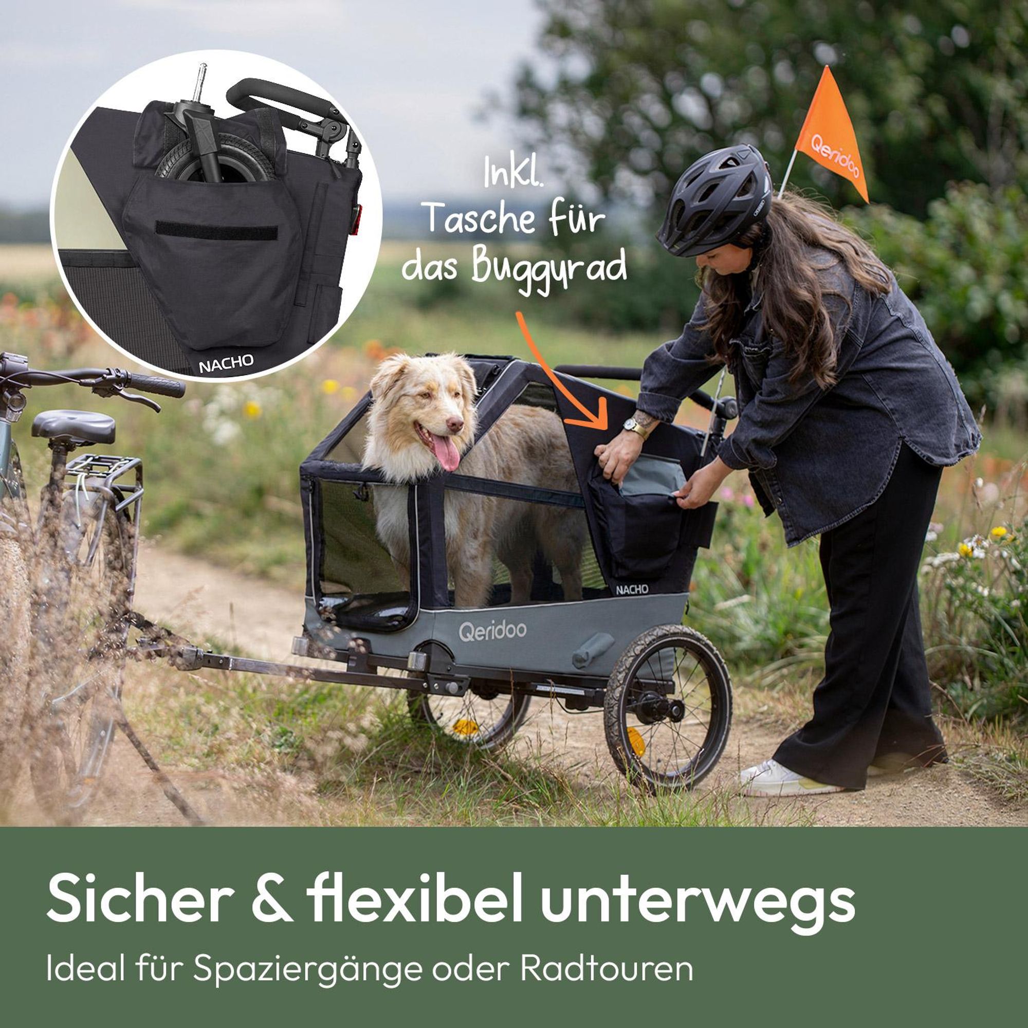 Qeridoo Nacho Hundeanhänger Größe: L | Farbe: Green