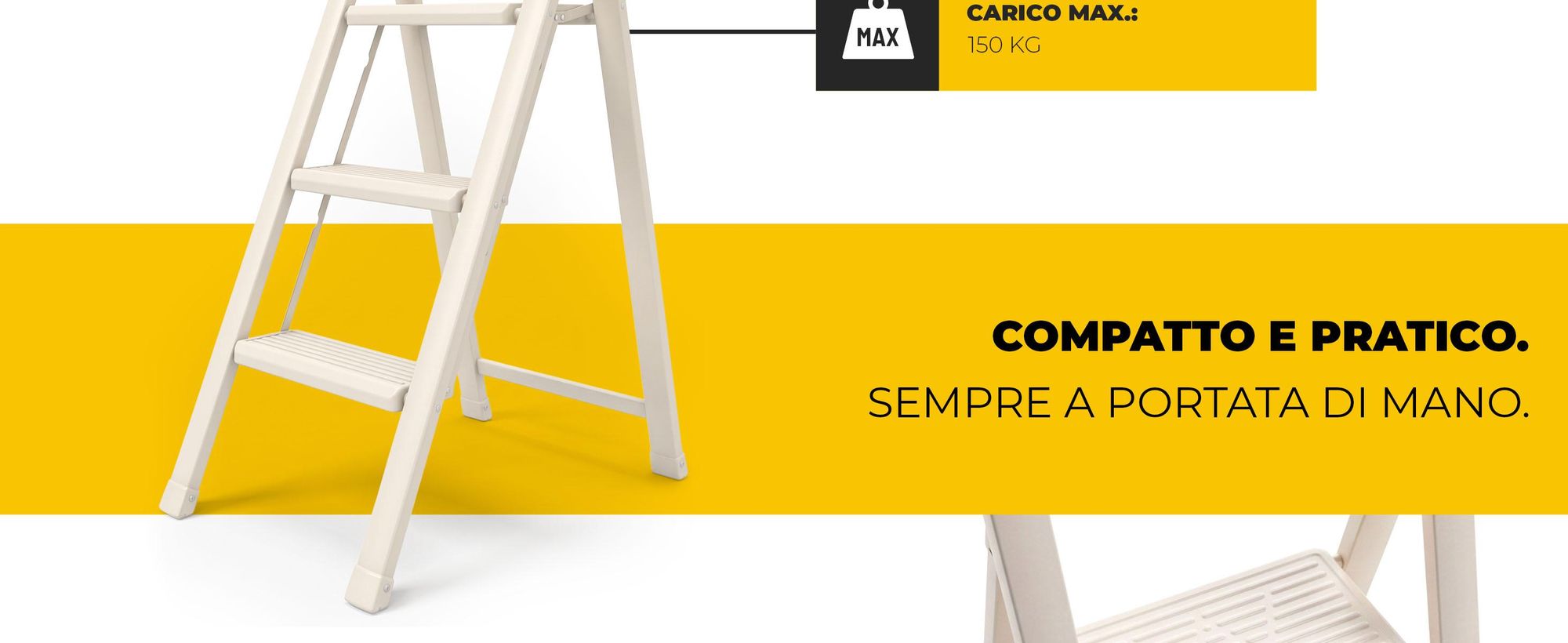 Drabest | Scala pieghevole per uso domestico, modello Slim - 3 gradini - Pieghevole - Portata massima: 150 kg - Colore: crema