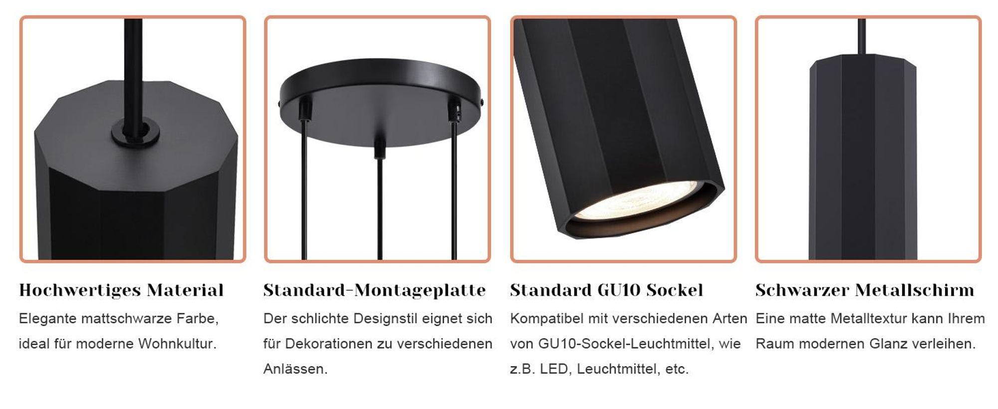 ZMH Hanglamp Modern Rond, 3-lichts, Hanglamp, Pendellamp, GU10, Industrieel design, Metalen hanglamp voor woonkamer, eetkamer, keuken, slaapkamer, zwart
