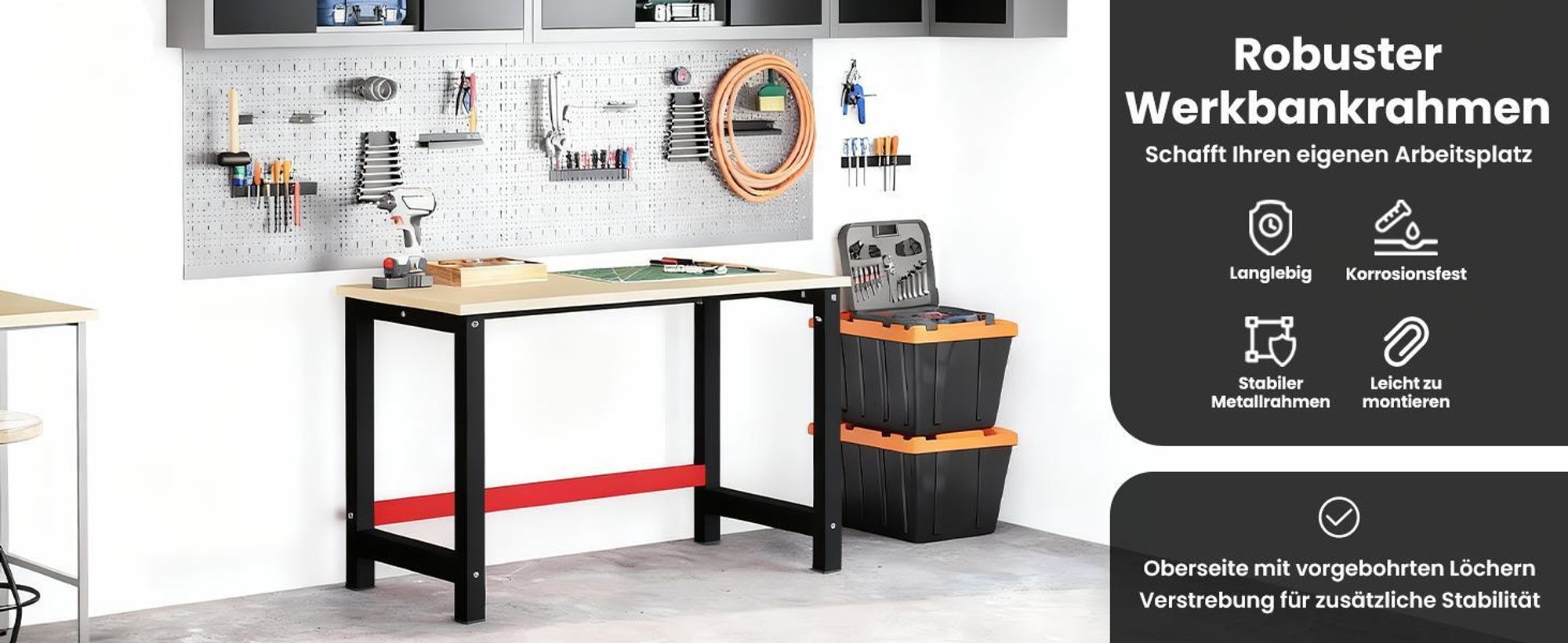 vidaXL Werkbankgestell Metall 120x57x79 cm Schwarz und Rot