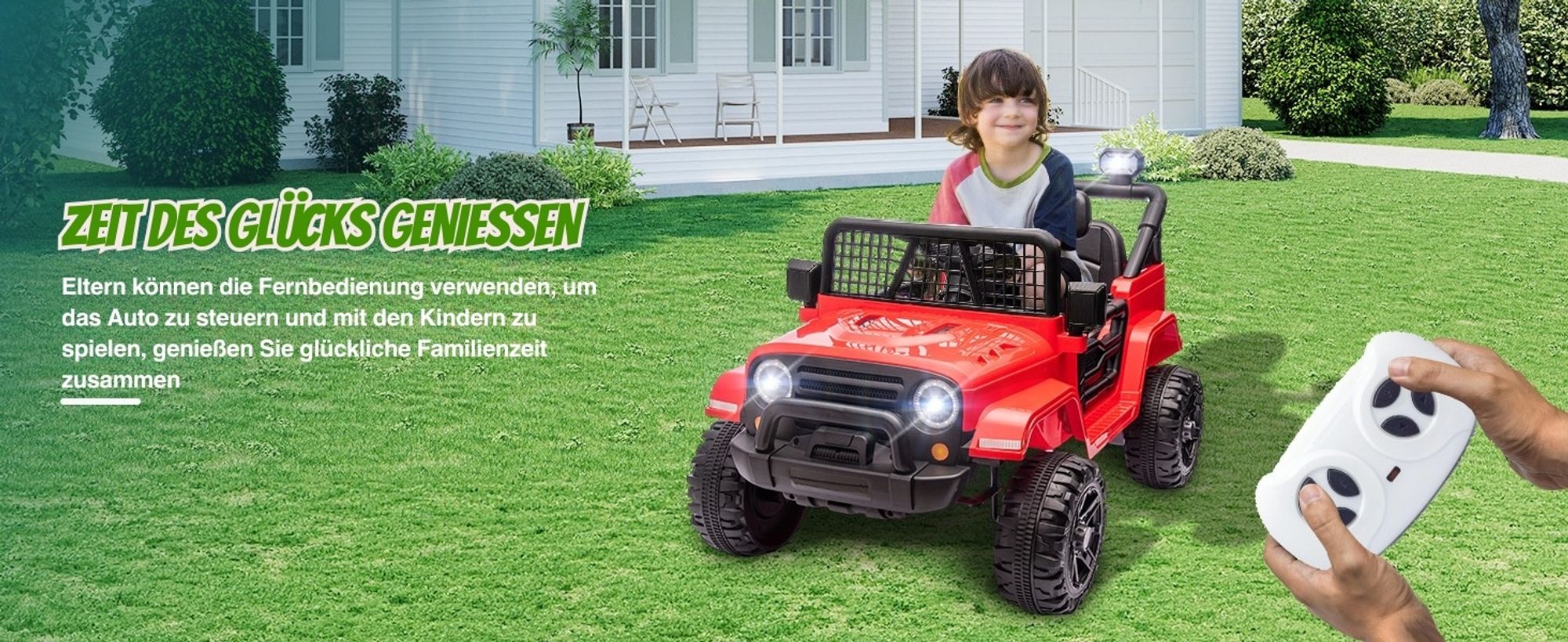 FCH Elektroauto für Kinder, kinder elektroauto mit 2,4-GHz-Fernbedienung, LED-Licht, Musik und USB, 12-V-Doppelantrieb (rot)