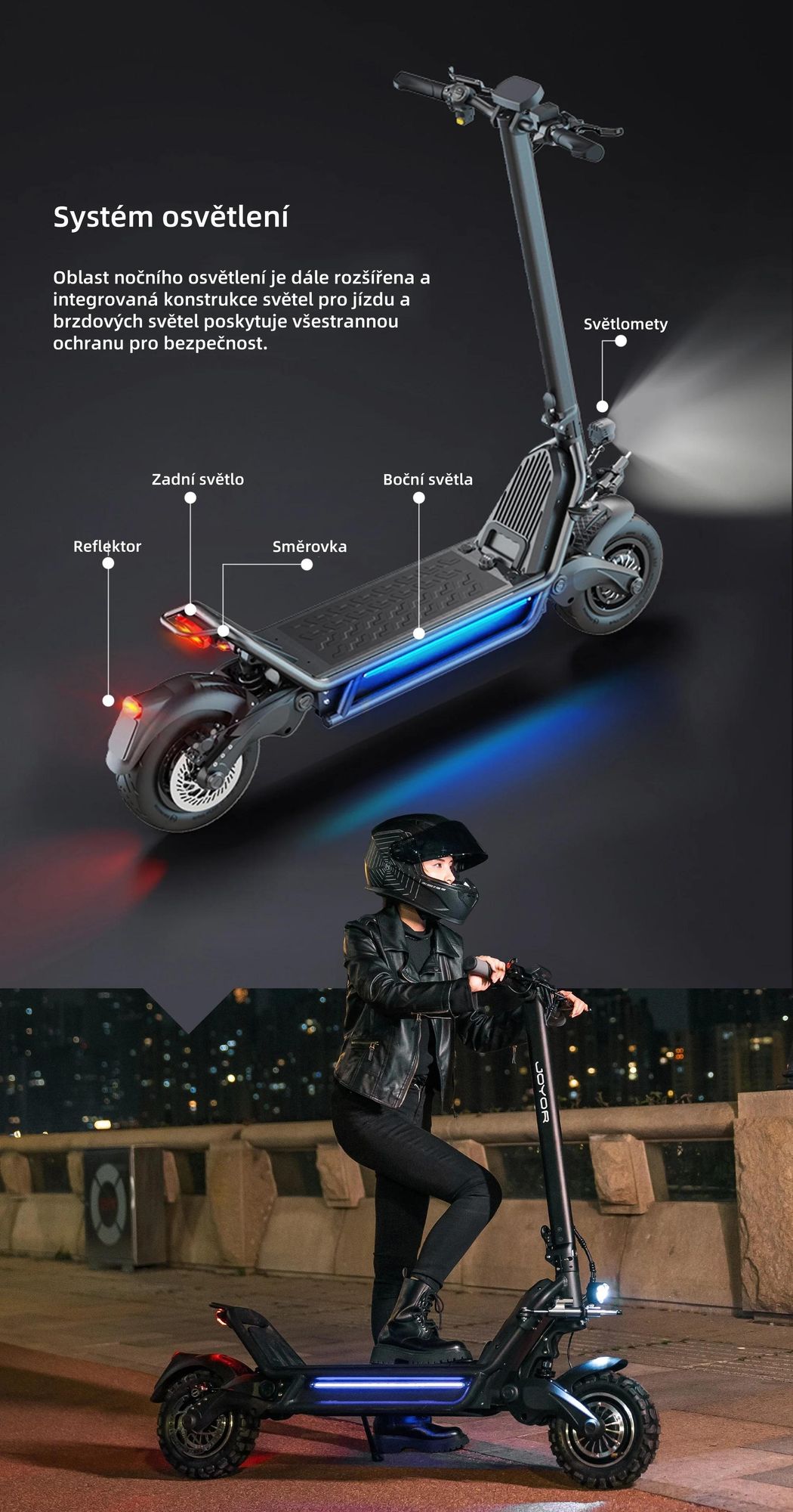 JOYOR E6-S Elektrokoloběžka - Motors 1600W*2 Baterie 60V31.5AH Dojezd 85KM Kotoučová Brzda - Černá