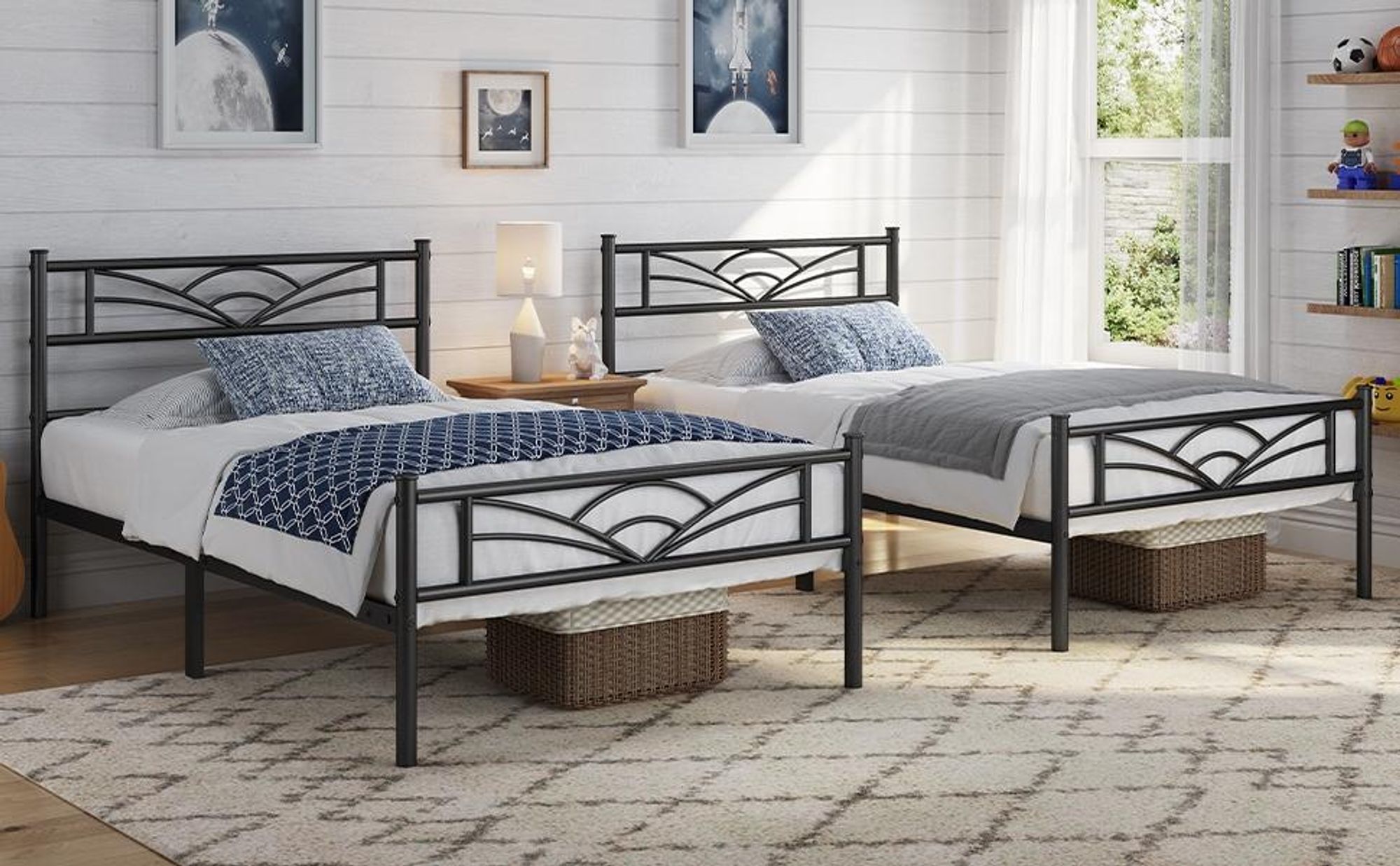 Yaheetech Metallbett Bettgestell 90 x 200 cm, Bettrahmen mit Wolkenmuster Kopfteil, Schwarz