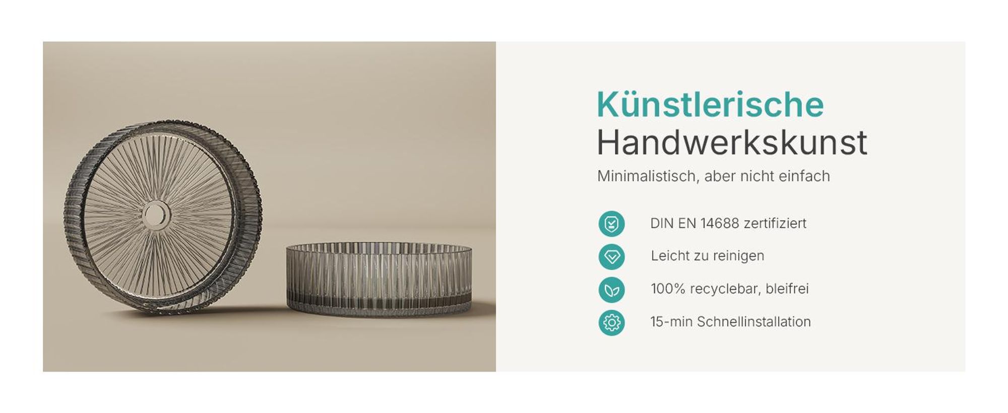 EMKE Aufsatzwaschbecken Rund 400x400x120mm aus gehärtetem Kristallglas Mattschwarz Elektroplattiert, ohne Hahnloch & Überlauf, Modernes Design