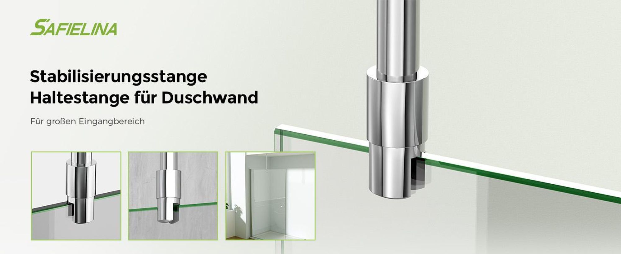 S'AFIELINA Dusch-Stabilisierungsstange aus Edelstahl, rund, verstellbar (Länge), für Glas 6–10 mm, auch für Decke, ideal für Duschabtrennungen,2 Stück