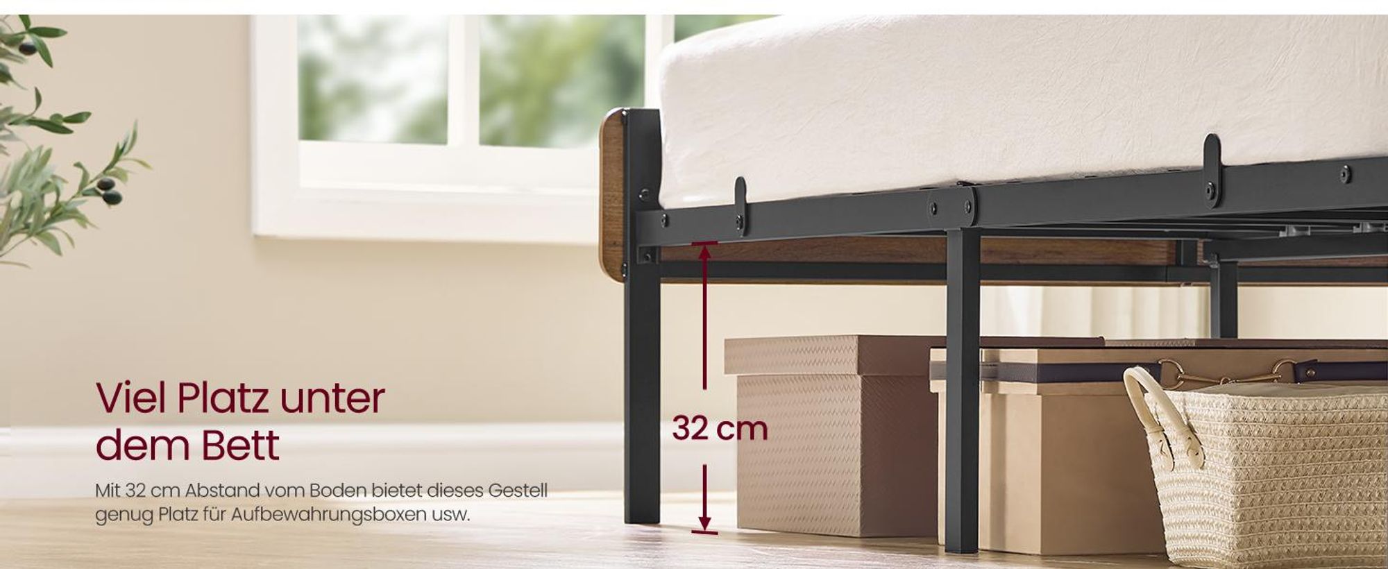VASAGLE Einzelbettgestell, Bett, 90 x 200 cm, Metallrahmen, LED-Beleuchtung, USB-A- und USB-C-Anschluss, Unterbettaufbewahrung, Industrie-Stil