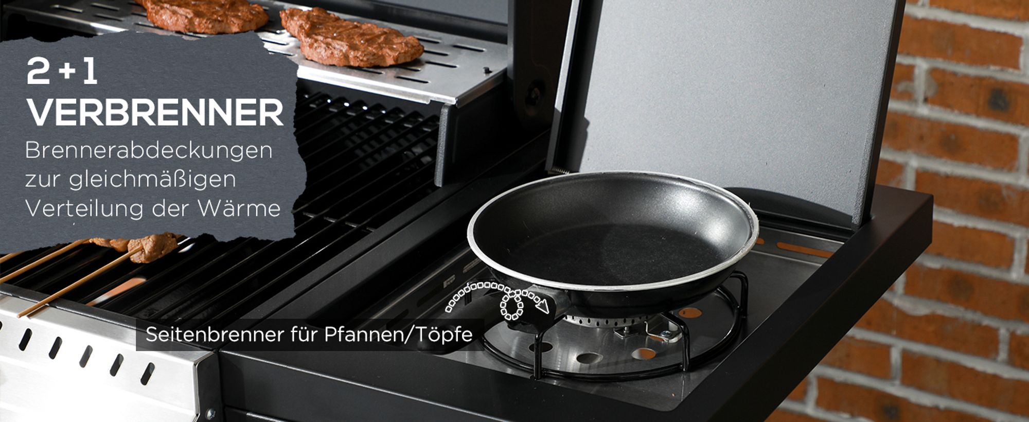 Outsunny Holzkohlgrill Gasgrill mit 2+1 Brenner, Thermometer, Haken, Schwarz