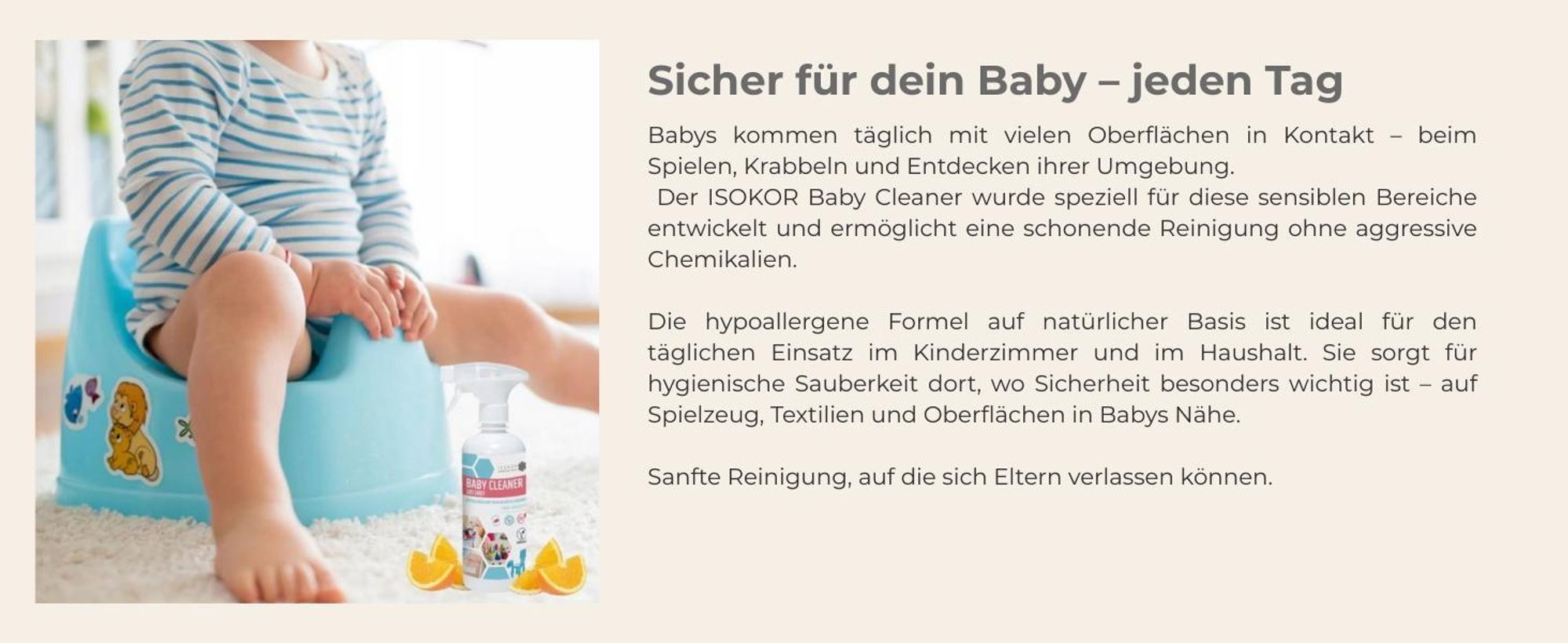 ISOKOR | Baby Cleaner | 2x500 ml | Hypoallergener Spielzeugreiniger für Babys | Natürlicher Reiniger für Möbel, Textilien & Kinderzimmer
