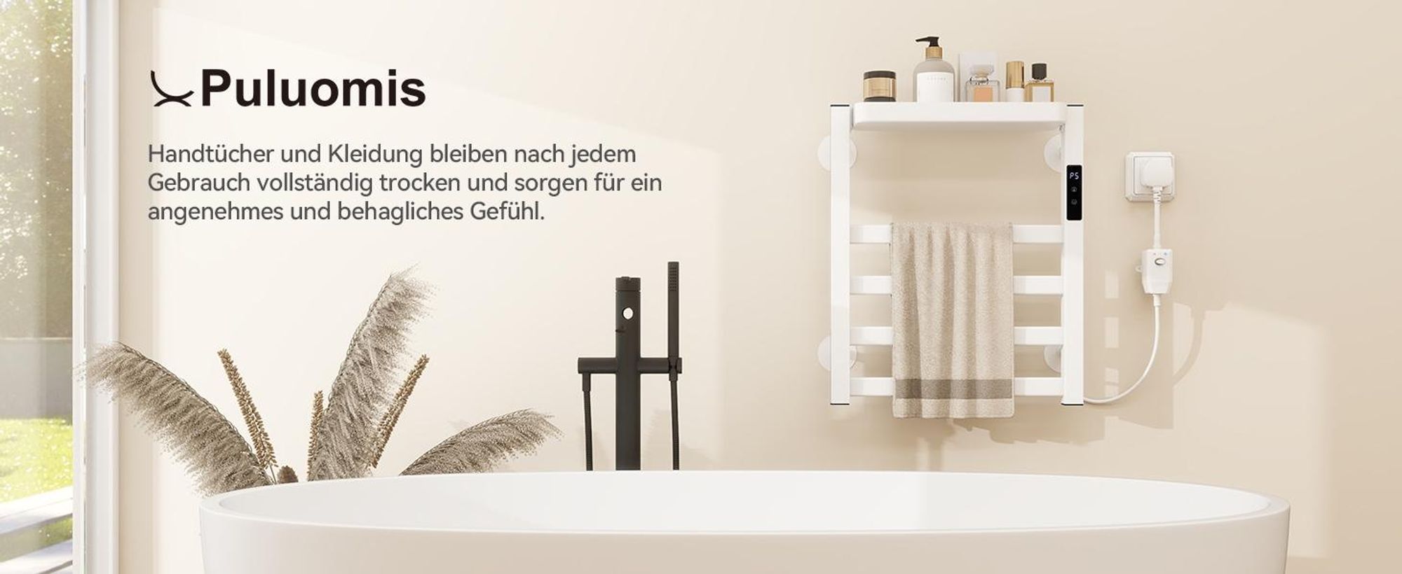 Puluomis Handtuchtrockner Elektrisch Heizkörper mit Timing Thermostat Handtuchwärmer 395 x 470mm Badheizkörper Weiß Handtuchhalter 72W