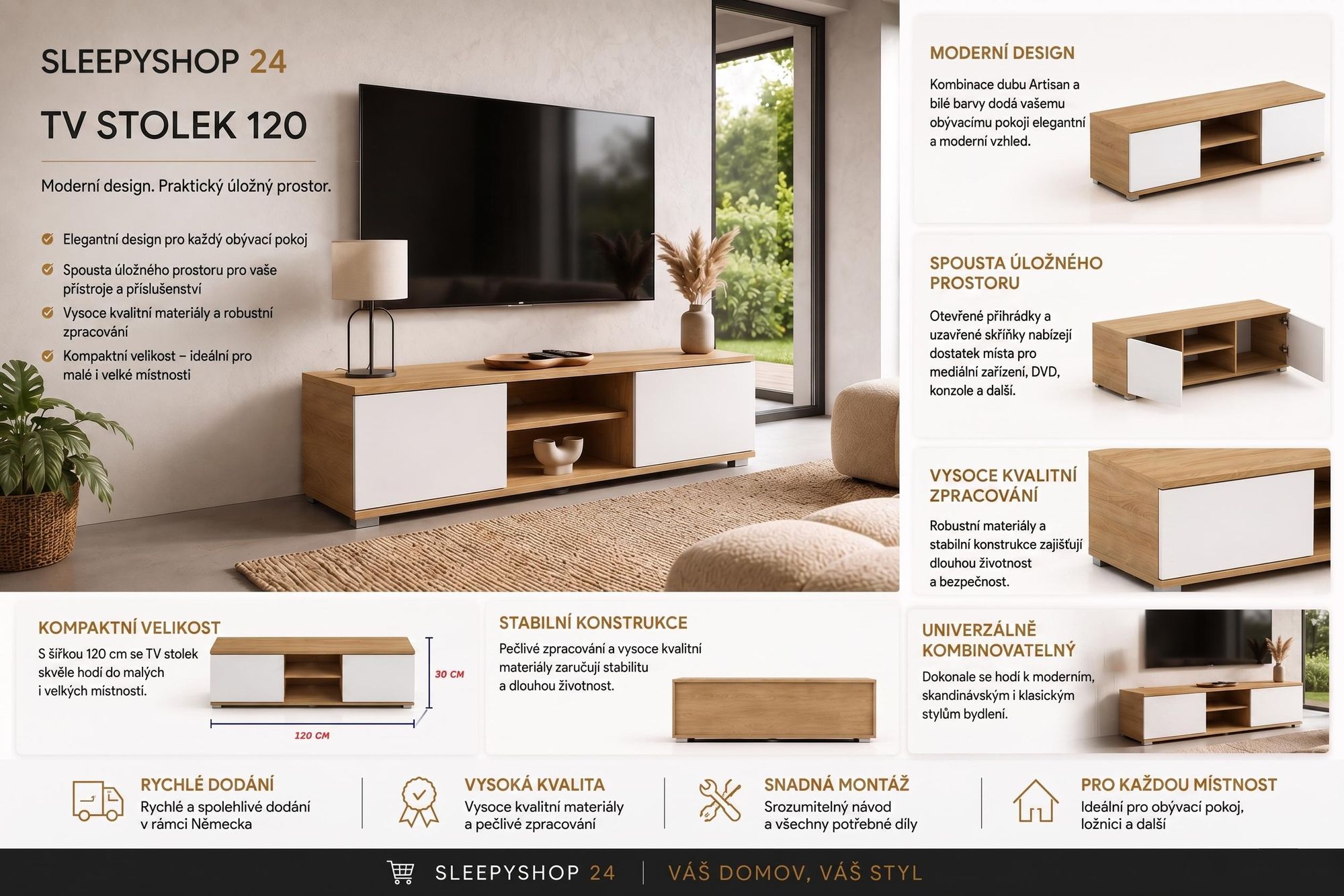 TV skříňky pod televizory – hodí se do každého obývacího pokoje.