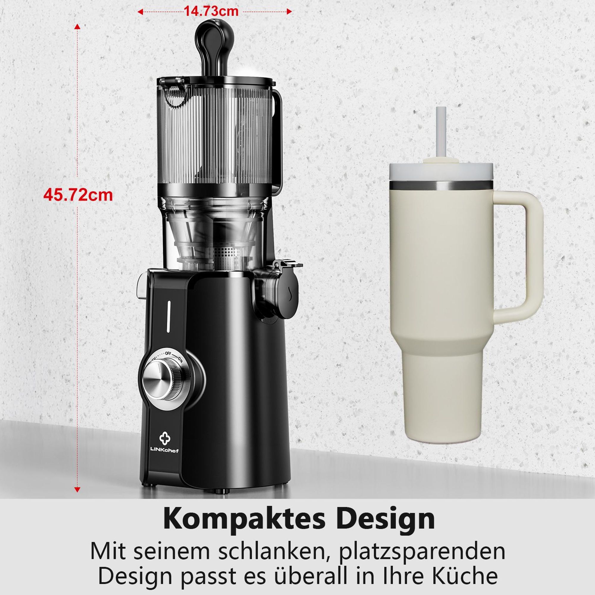 LINKChef SJ-051-EU-BL Entsafter - CE 200W Leistung 1.2L Inklusive Saftpresse Leicht zu reinigen - Schwarz