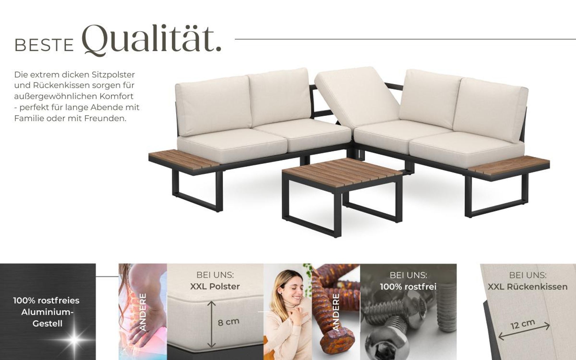 tectake® Aluminium Garten-Lounge-Set Eliar mit Pulverbeschichtung, wetterfest