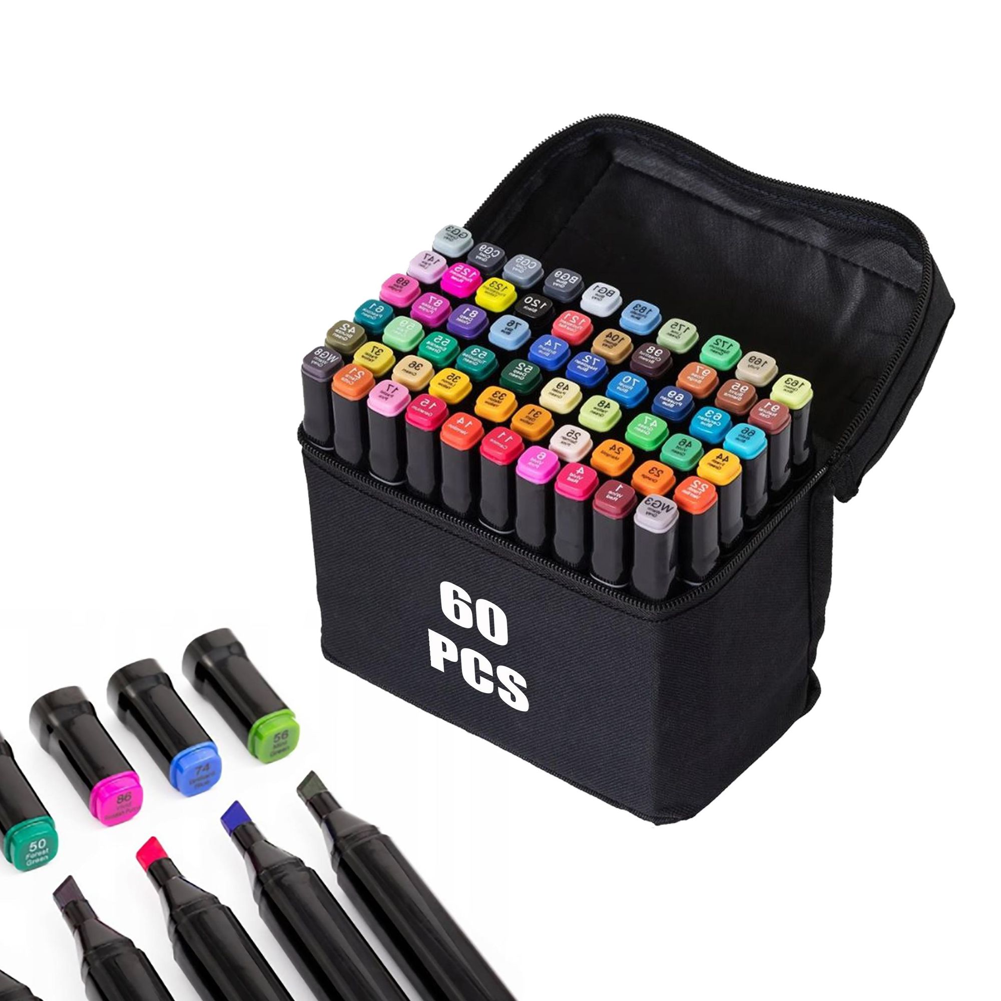 60 farbige Graffiti-Skizzenstifte, fettige Markfarben, Markerstifte Doppelseitiges Marker-Set, Alkoholmarker