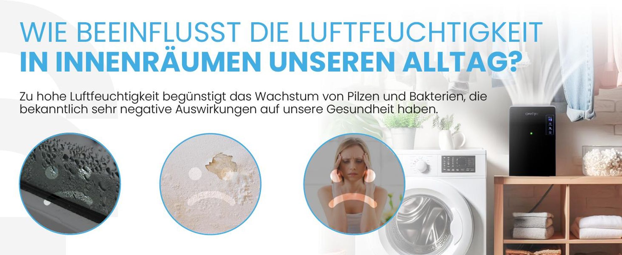 Luftentfeuchter elektrisch Lufttrockner mit Timer Maltec Dh-2200 Auto-Abtaufunktion , 2,2l Kapazität  Weiss effizient 90W