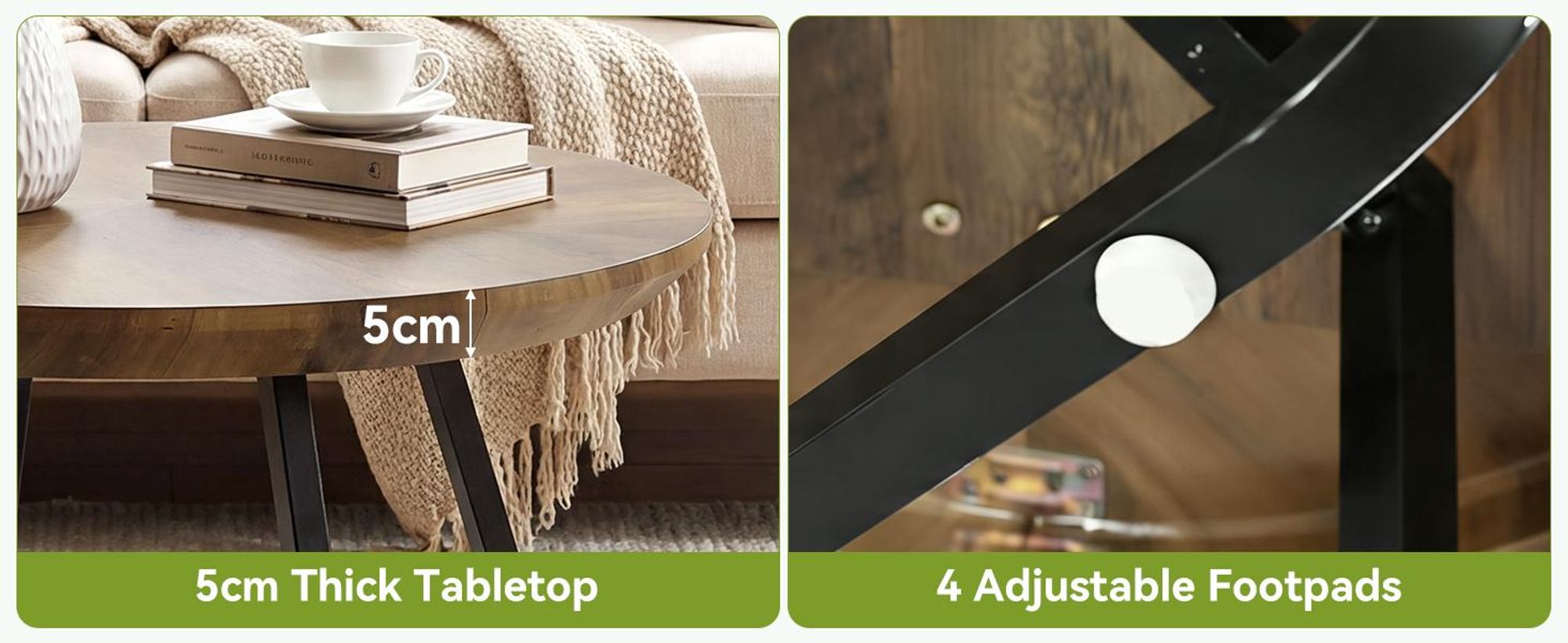 Tribesigns Runder Couchtisch 80 cm, Moderner Kaffeetisch in Holz-Optik, Industrial mit Metallbeinen, Platzsparend für Wohnzimmer, Rustikales Braun