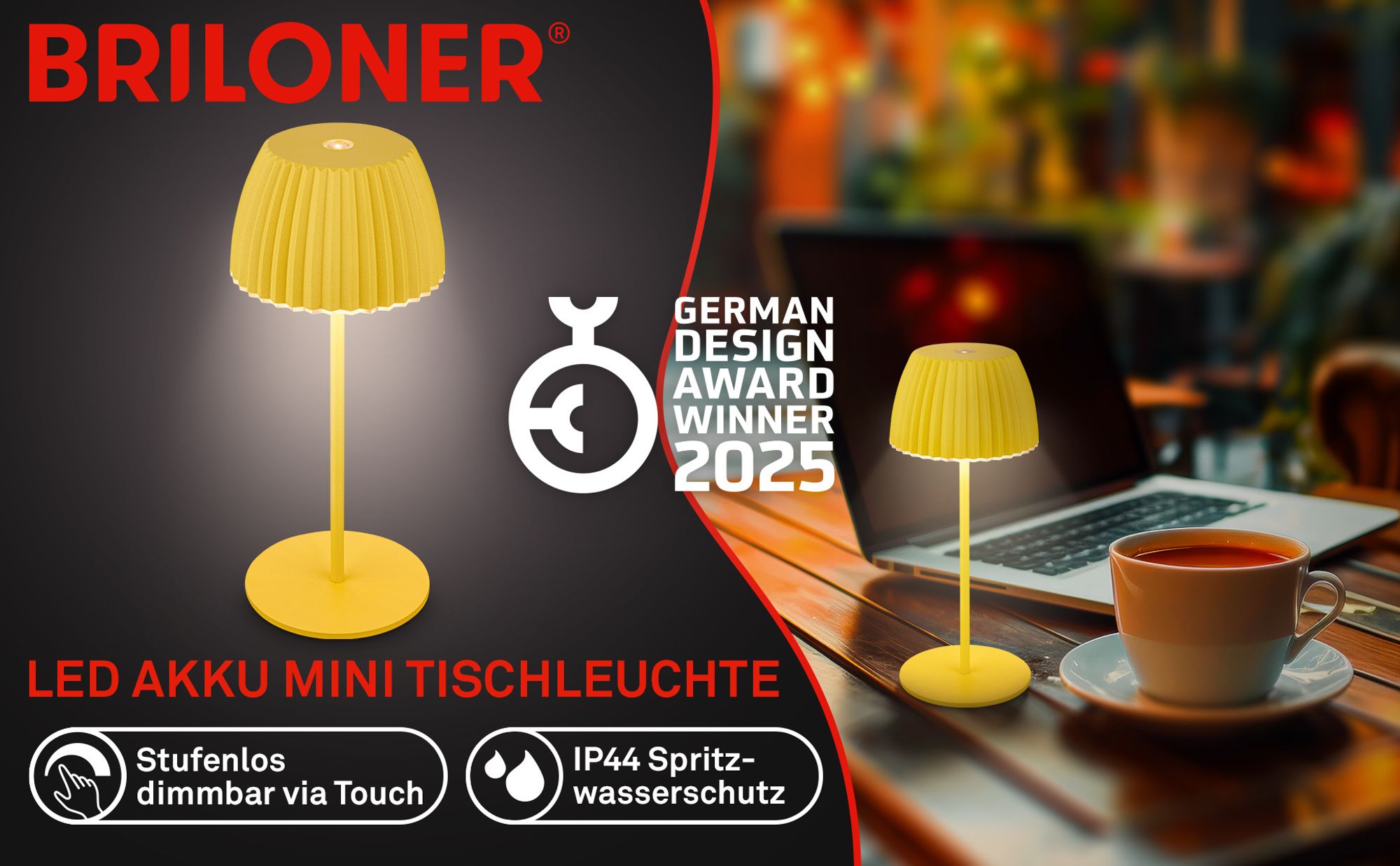 Mini LED Tischlampe Akku Tischleuchte Dimmbar Kabellos Touch IP44 Zitrone