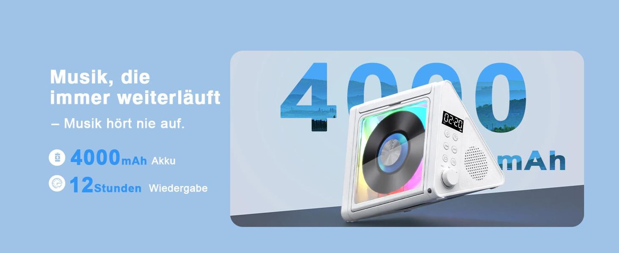 CD Player, Bluetooth CD-Player, FM Radio mit Stereoanlage und Bluetooth 5.3, USB, AUX, Fernbedienung, 2 * 10W-HiFi-Sound-Lautsprecher, RGB-Farbige